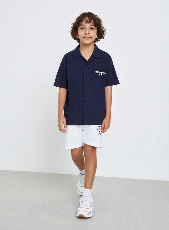 Styli Boys Navy Blue LA Print Collared Shirt